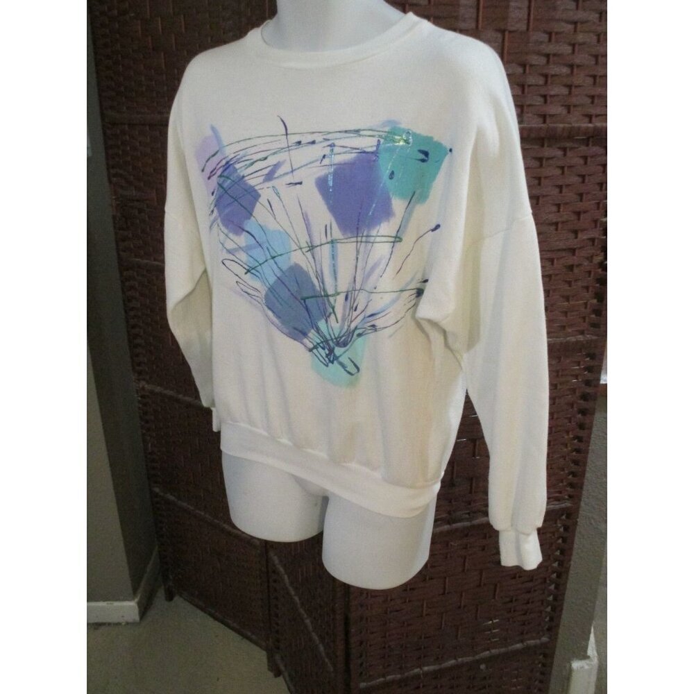 Vintage Women's 80s Sweatshirt Retro Art Shapes Size Small
